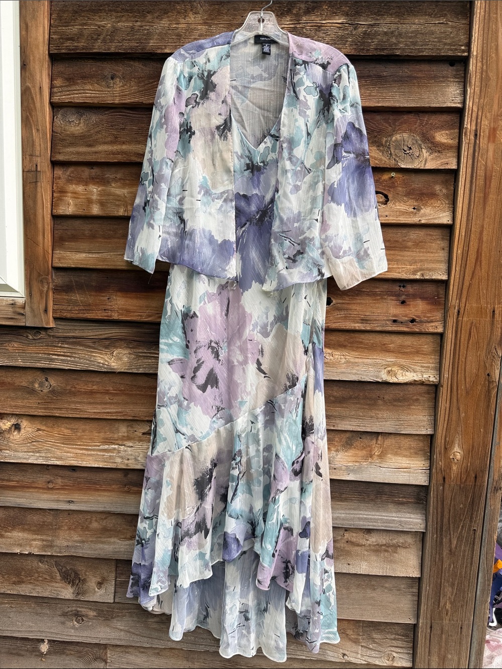 R&M Richards Pastel Floral Maxi Dress and Jacket Set - Lavender, Mint, Gray